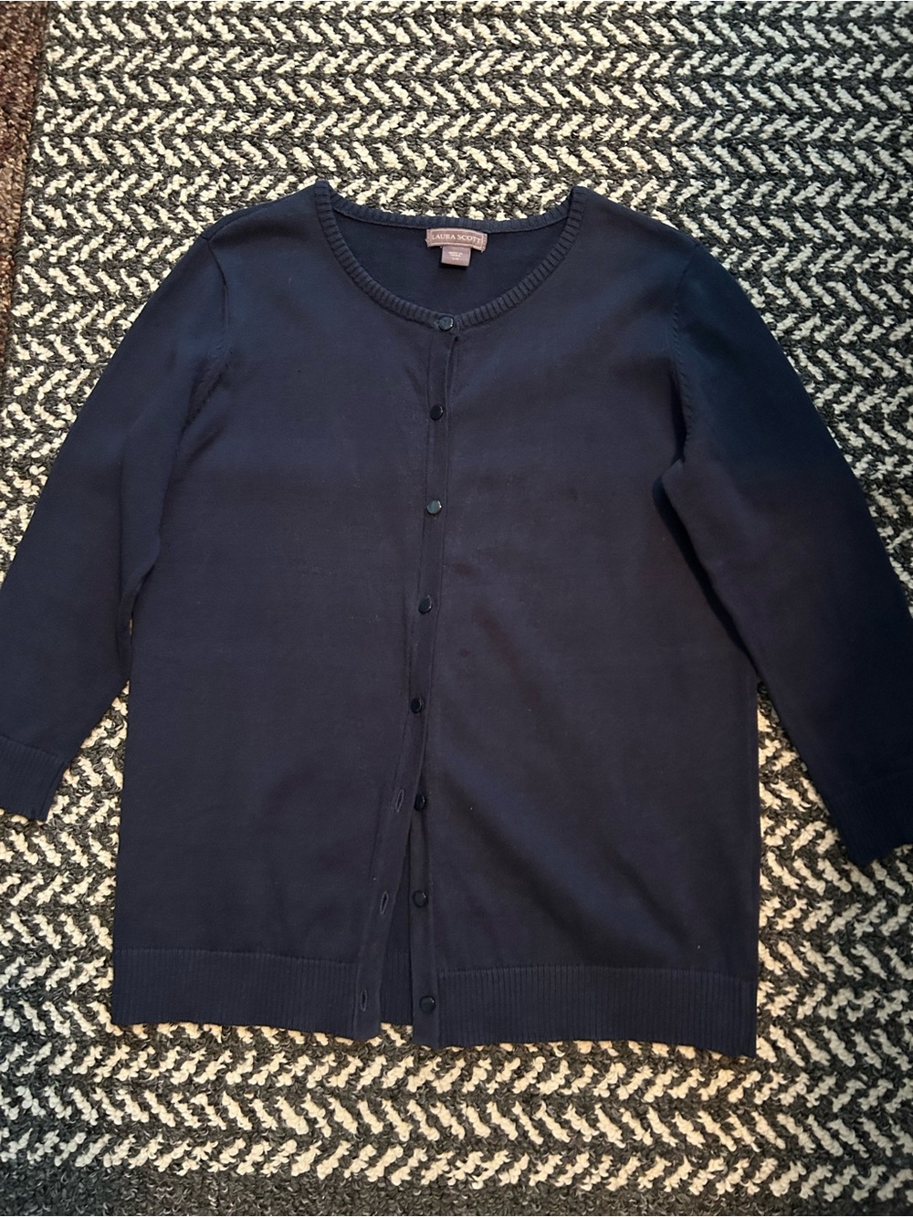 Laura Scott Dark Navy Button-Up Knit Cardigan